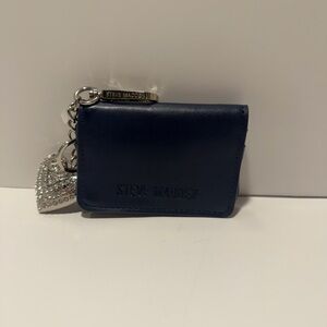 Steve Madden Blue Card Holder with Silver Heart Keychain